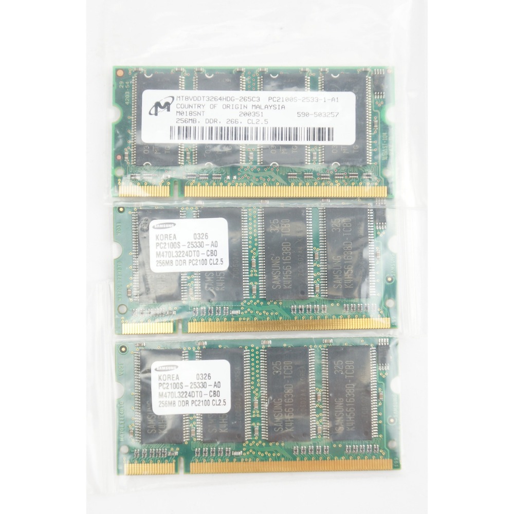 Samsung Micron 3x 256MB PC2100S DDR 266MHz Laptop RAM‎ SO-DIMM Lot EUC